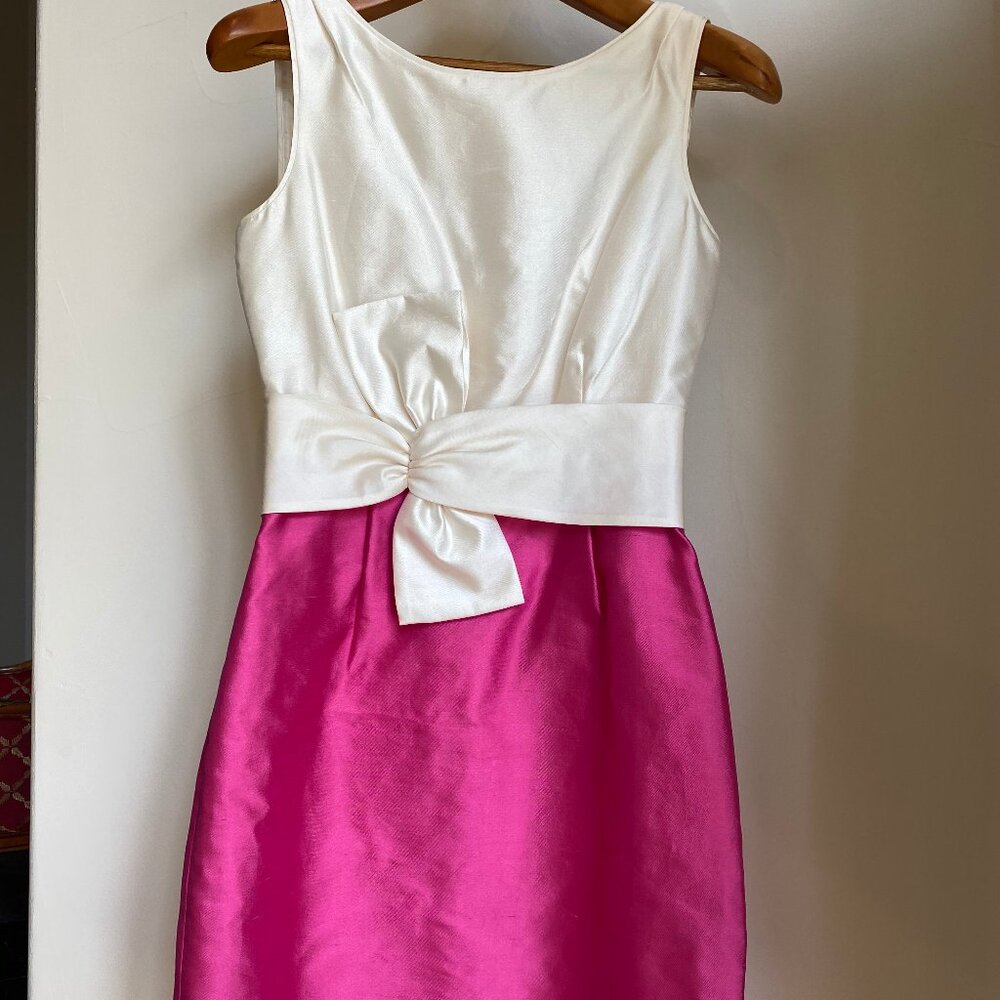 Kate Spade Silk Dress in White and Pink with Bow